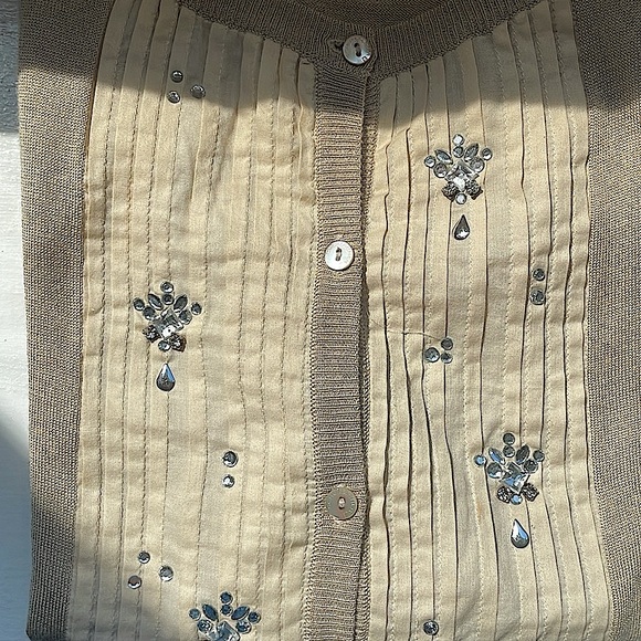 Dorothee Schumacher Embellished Camel Wool & Silk Sweater w Linen Plears; Small - Picture 4 of 15